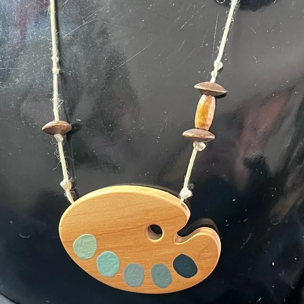 Shades of Green Wooden Artist Palette Necklace for Kids